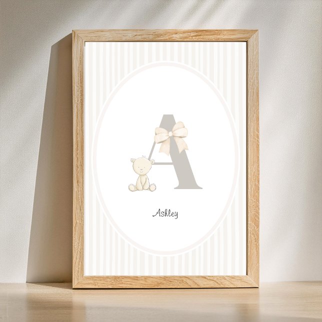 Arte de pared para guardería con letra personaliza (Letter A Nursery Wall Art - Custom Baby Name Print)