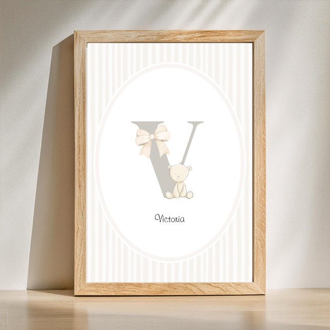 Arte de pared para guardería con letra V personali (Letter V Nursery Wall Art - Custom Baby Name Print)
