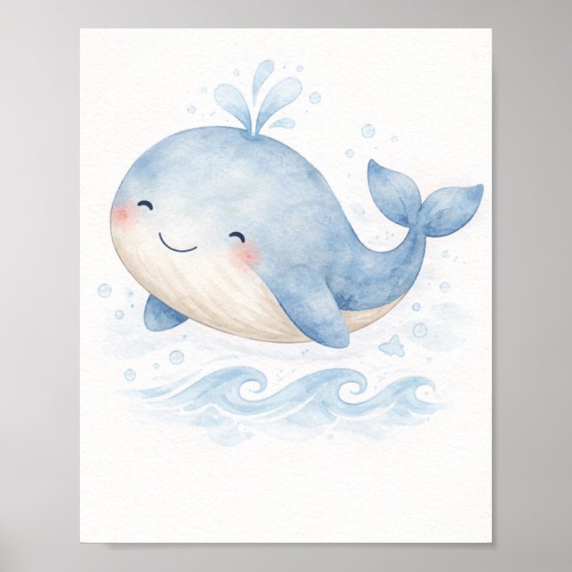 Arte de pared para guardería de ballena en acuarel (Frente)