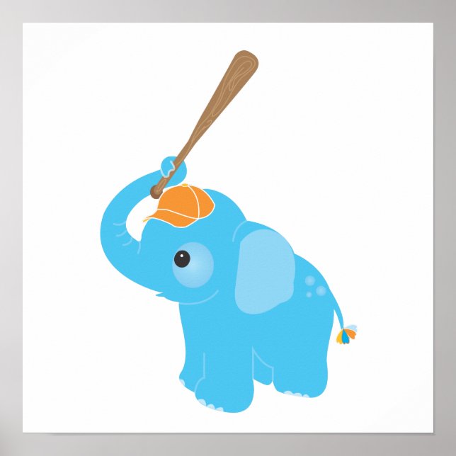 Arte de pared para guardería de elefante azul (Frente)