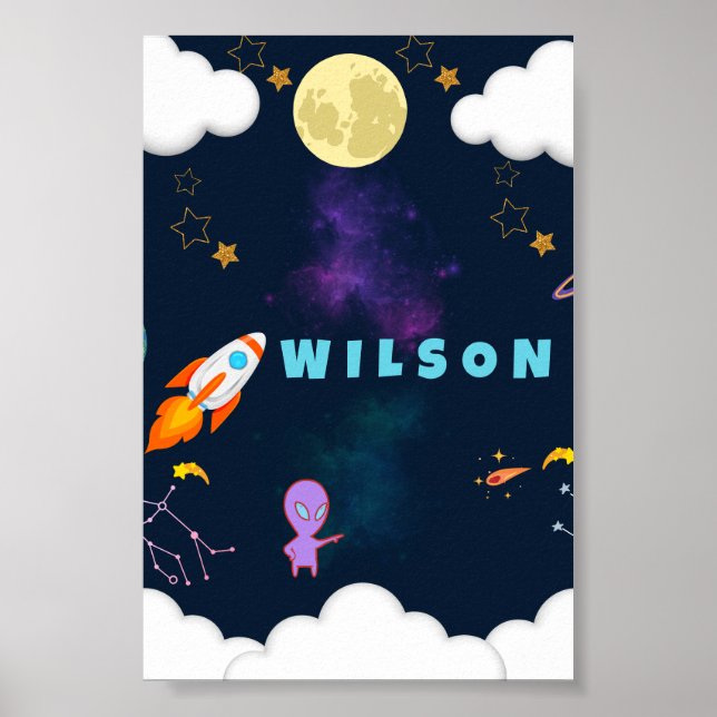 Arte de pared para guardería de espacio personaliz (Frente)