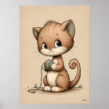 Arte de pared para guardería de gatito lindo escan