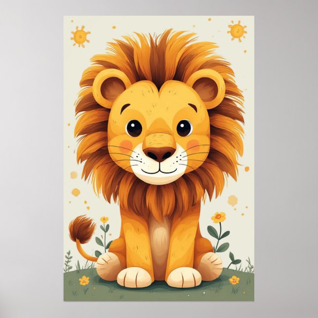 Arte de pared para guardería de león lindo selva (Frente)
