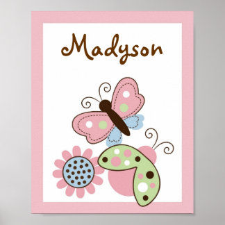 Arte de pared para guardería de mariquita mariposa