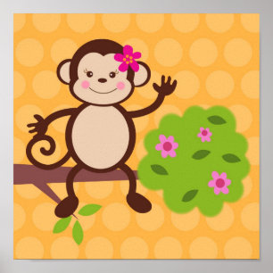 Arte de pared para guardería de monos lindos para