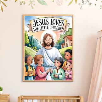Arte de pared para guardería Jesús ama a los niños