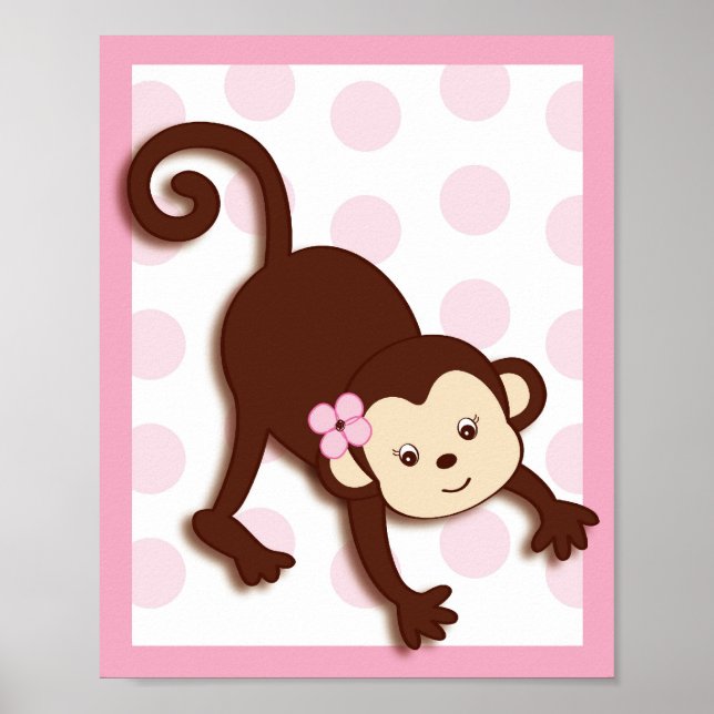 Arte de pared para guardería Mod Girl Monkey Dots (Frente)