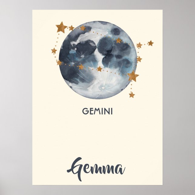 Arte de pared para guardería zodiacal Géminis cele (Frente)
