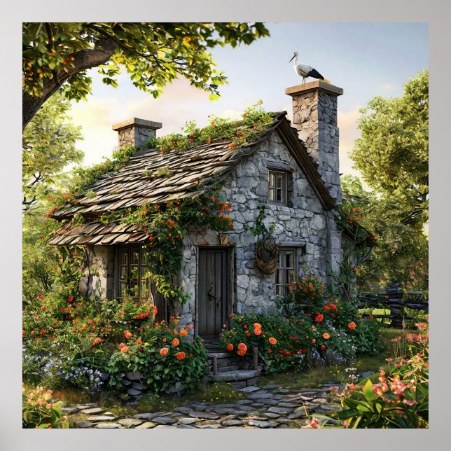 Arte de Pared para Jardín de Cabaña Impresión de D (Frente)