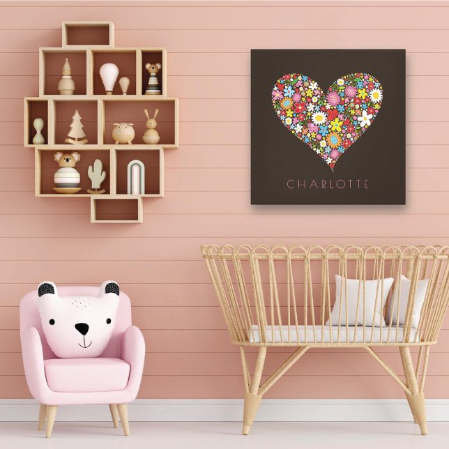 Arte de pared para jardín de flores de primavera c (Whimsical Spring Flowers Garden Love Heart Girl's Nursery Room Wall Art @ fat_fa_tin)