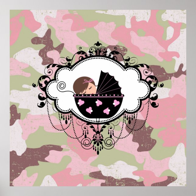 Arte de pared para niña con camuflaje rosa (Frente)