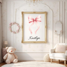 Arte de pared para nursery con lazo coquette rosa