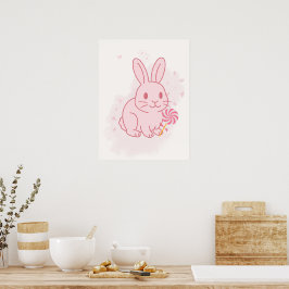 Arte de pared para nursery de conejito rosa lindo