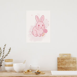 Arte de pared para nursery de conejito rosa lindo