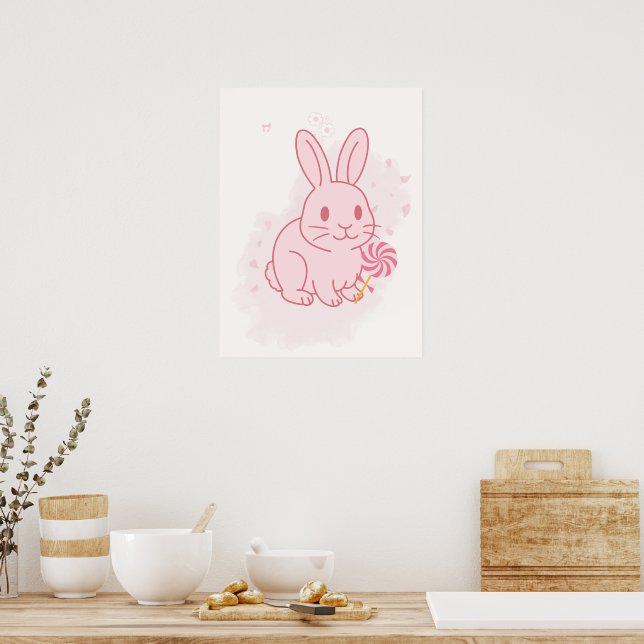 Arte de pared para nursery de conejito rosa lindo (Cocina)