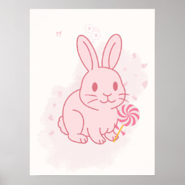 Arte de pared para nursery de conejito rosa lindo