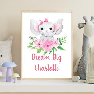Arte de pared para nursery de niña elefante rosa s
