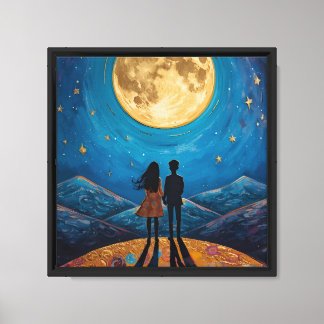 Arte de pared para pareja con luz de luna romántic