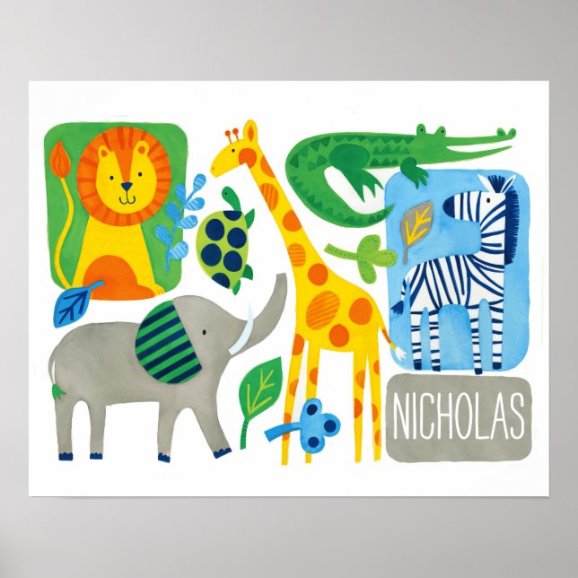 Arte de pared personalizable para niños de la selv (Frente)