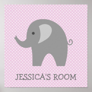 Arte de pared personalizado de elefante gris lindo