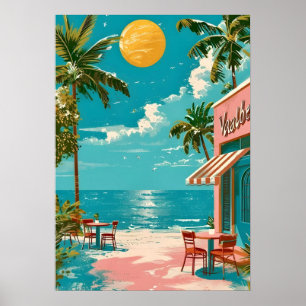 Arte de Pared Poster Café de Playa Costero Vintage