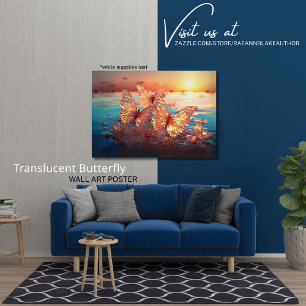 Arte de pared poster de mariposa translúcida elega