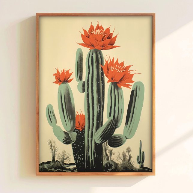 Arte de pared retro de impresión de cactus floreci (Subido por el creador)