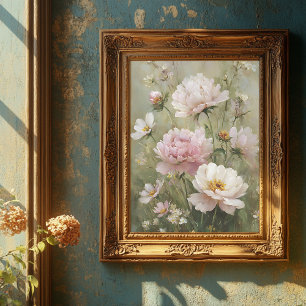 Arte de pared romántico vintage de flores silvestr