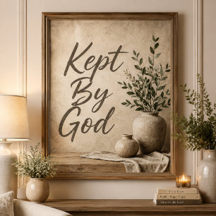 Arte de pared rústico neutral Mantenido por Dios