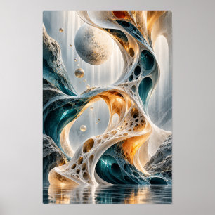 Arte de pared surrealista esferas orgánicas dorada