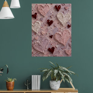 Arte de pared texturizado con corazón rosa y burgu