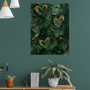 Arte de pared texturizado corazón botánico verde e