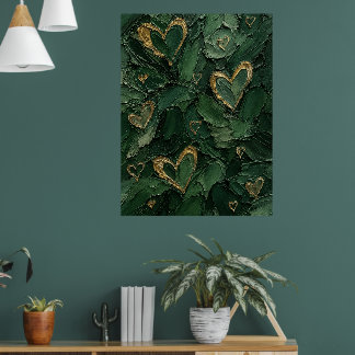 Arte de pared texturizado corazón botánico verde e