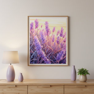 Arte de pared tranquilo de campo de lavanda