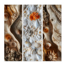 Arte de pared tríptico de conchas marinas