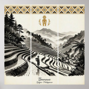 Arte de pared tríptico de las terrazas de arroz de