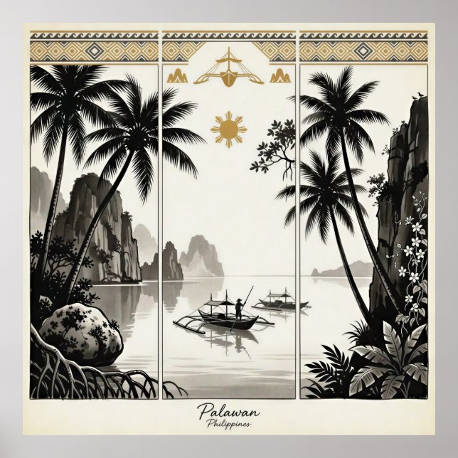 Arte de pared tríptico de Palawan Filipinas (Frente)