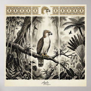 Arte de pared tríptico del águila filipina