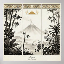Arte de pared tríptico del volcán Mayon