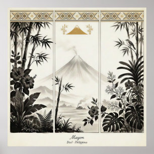 Arte de pared tríptico del volcán Mayon