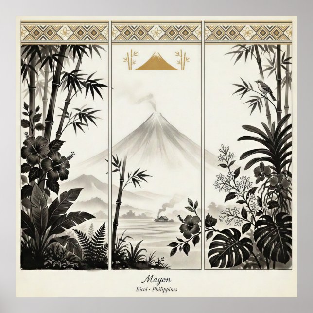Arte de pared tríptico del volcán Mayon (Frente)