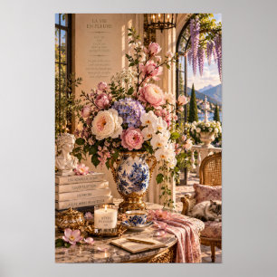 Arte de pared vintage romántico floral lago italia