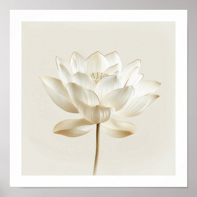 Arte de pared zen de Loto Blanco – Impresión minim (Frente)