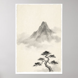 Arte de pared zen minimalista de tinta japonesa