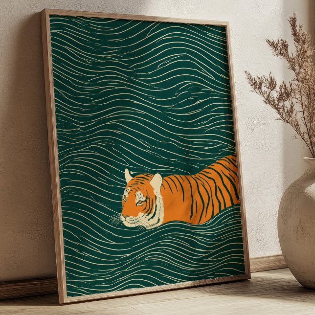 Arte de pared zen Tigre nadando a través de olas v (Subido por el creador)