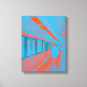 Arte de parisina en el metro en naranja azul