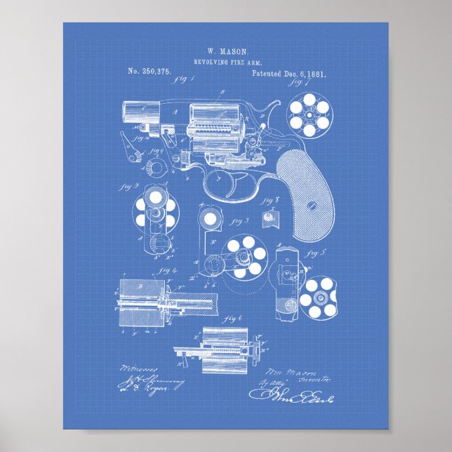 Arte de Patentes de 1881 Revolve Fire Arm - Bluepr (Frente)