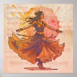 Arte de patrimonio indio Kathak Spin Ink acuarela