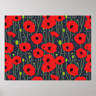Arte de patrón de amapolas rojas modernas vibrante