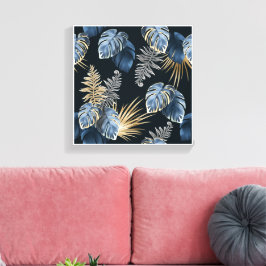 Arte de patrón de hojas de palma tropicales de oro